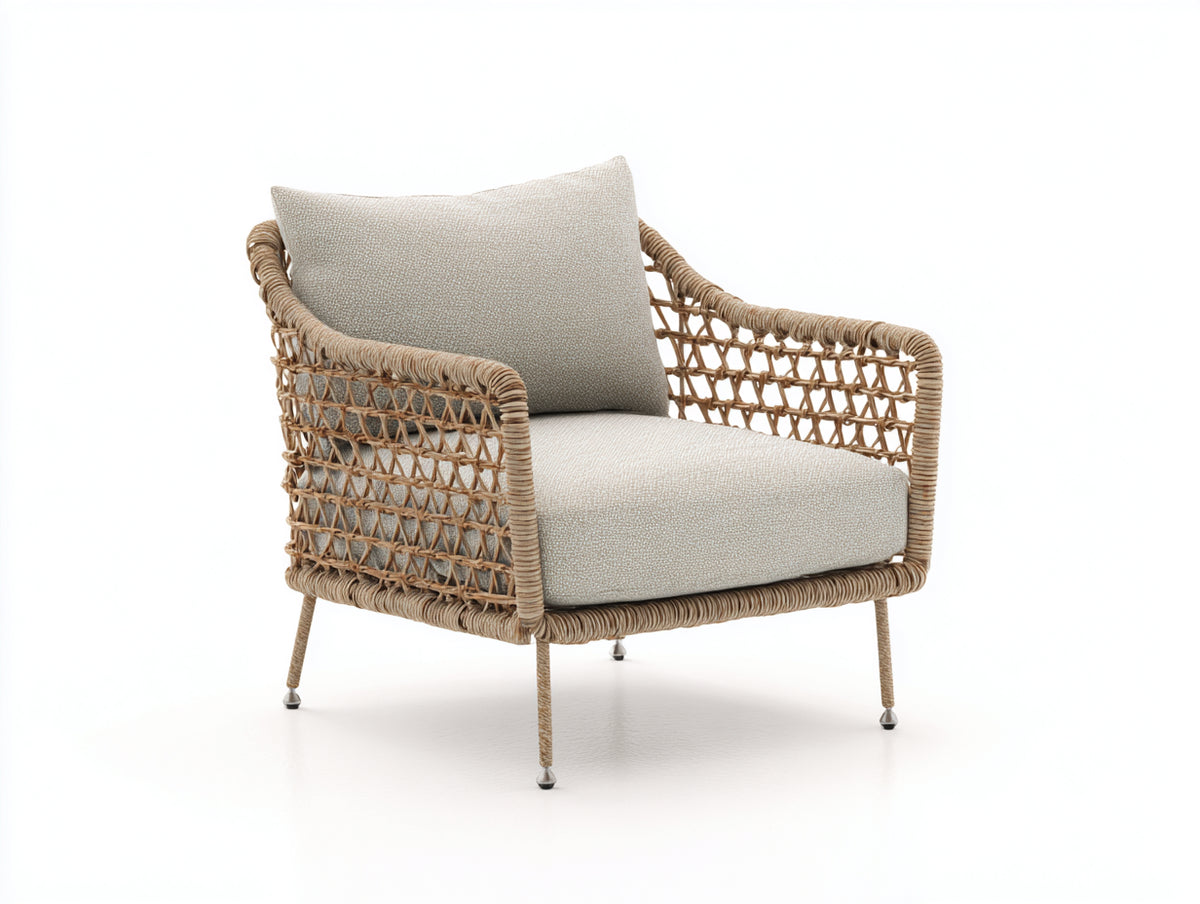 Sillones de ratán 76x78x82 cm - ratán natural y beige - asiento acolchado con reposabrazos estilo moderno