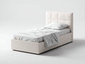 Camas individuales 210 x 105 x 115 cm - Blanco crema - Cama tapizada con cabecero acolchado geométrico y base cerrada