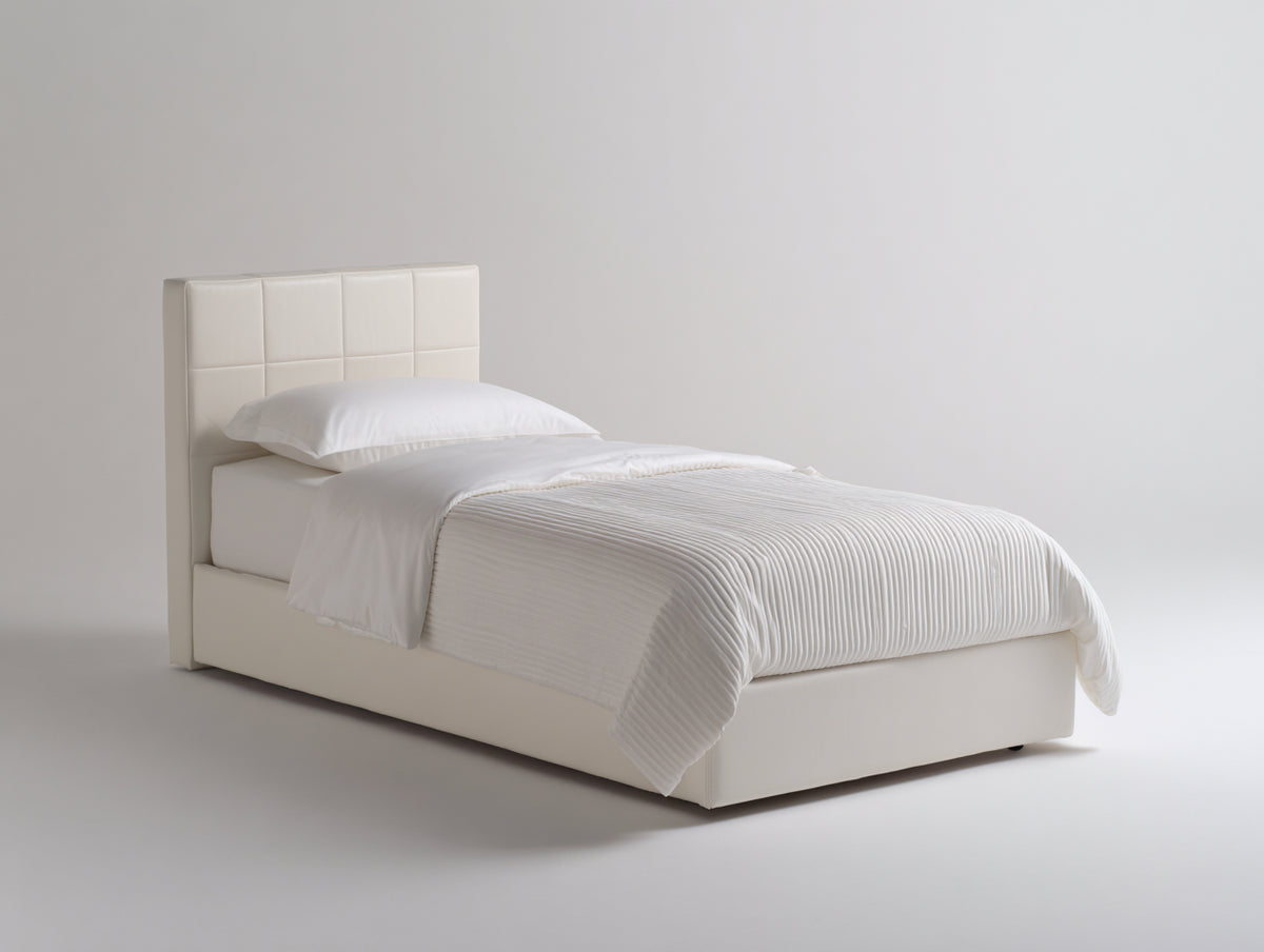 Camas individuales tapizadas 205 x 105 x 110 cm - blanco - estilo moderno con cabecero acolchado
