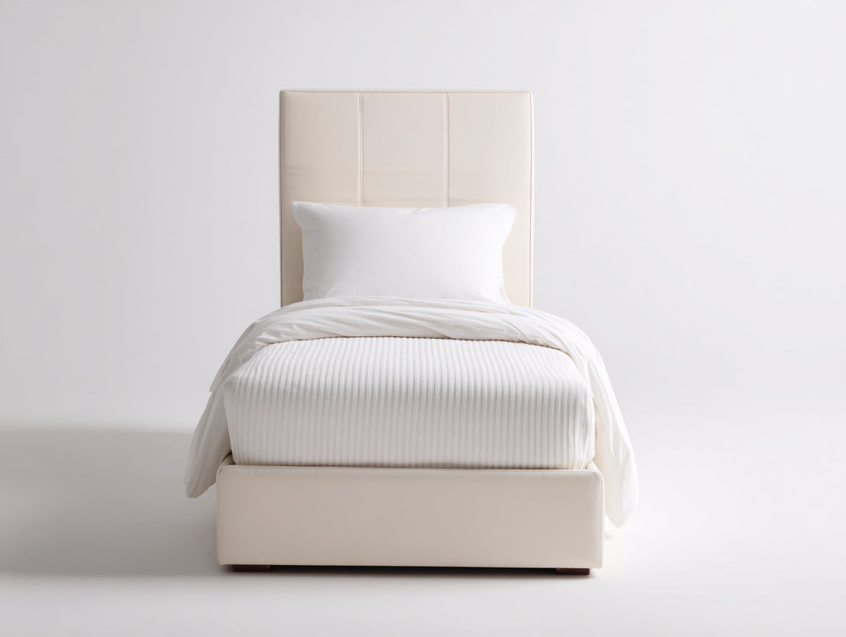 Camas individuales cama individual tapizada de piel sintética 200x100x110 cm - blanco - estilo moderno con cabecero acolchado
