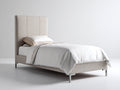 Camas individuales 210 x 105 x 120 cm - Beige - Cama tapizada con cabecero alto y patas metálicas