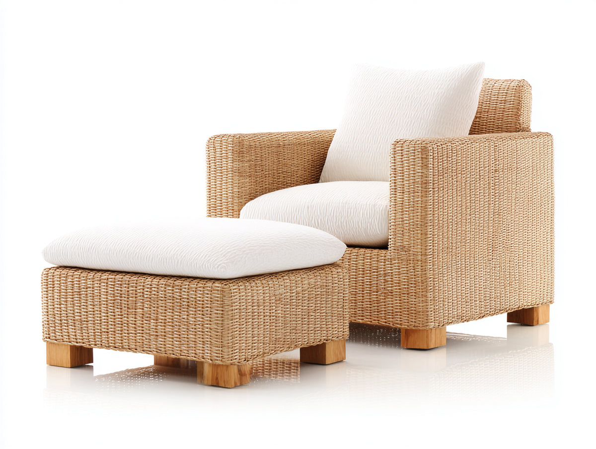 Sillones de ratán con reposapiés 88 x 90 x 85 cm - marrón-beige - estilo moderno con reposabrazos
