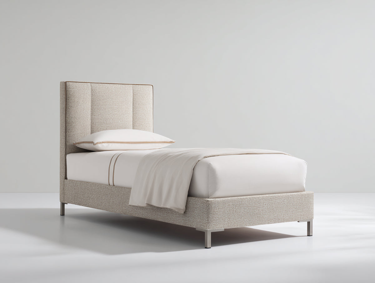 Camas individuales tapizadas 205 x 100 x 115 cm - beige - estilo moderno con cabecero alto