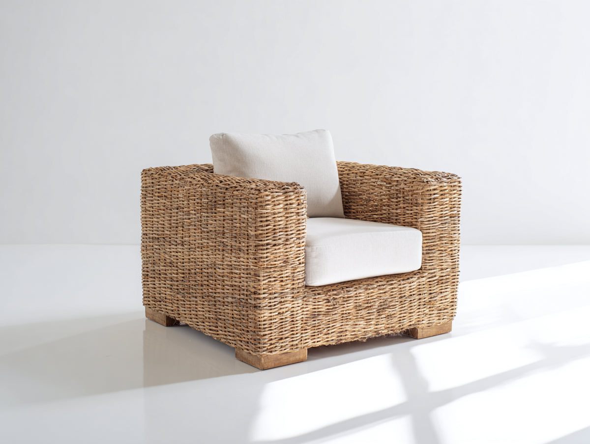 Sillones de ratán 85 x 82 x 78 cm - marrón-beige - estilo rústico con reposabrazos anchos