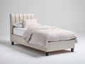 Camas individuales tapizadas 210 x 105 x 115 cm - beige claro - cama individual con cabecero acanalado y diseño moderno