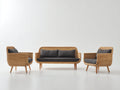 Sofás de exterior 160 x 75 x 80 cm - Marrón natural y gris oscuro - Conjunto de 1 sofá de 2 plazas y 2 sillones de ratán
