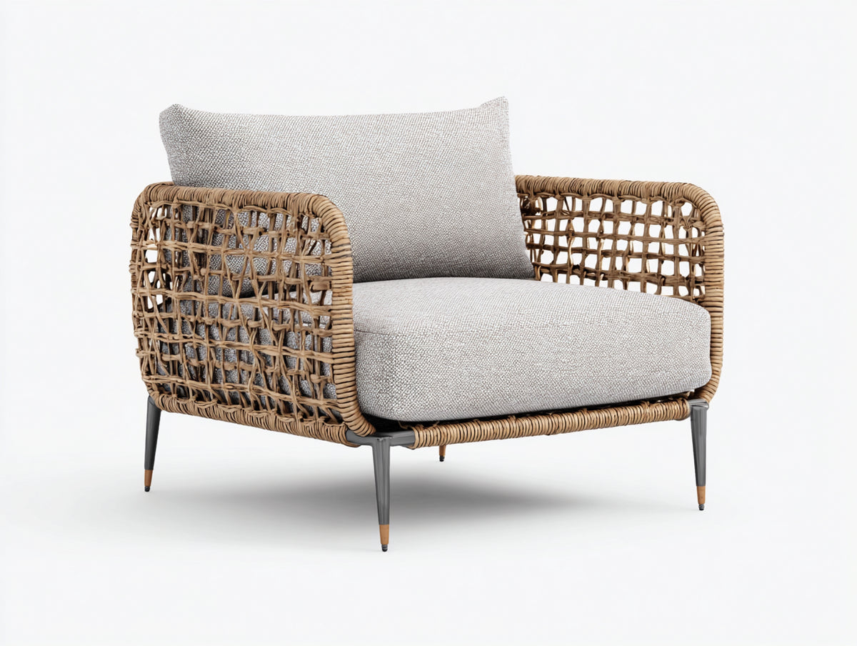 Sillones de ratán 78 x 82 x 78 cm - marrón-gris claro - estilo moderno con reposabrazos