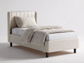 Camas individuales cama individual tapizada de piel sintética 200x100x110 cm - blanco - estilo moderno con cabecero acolchado vertical