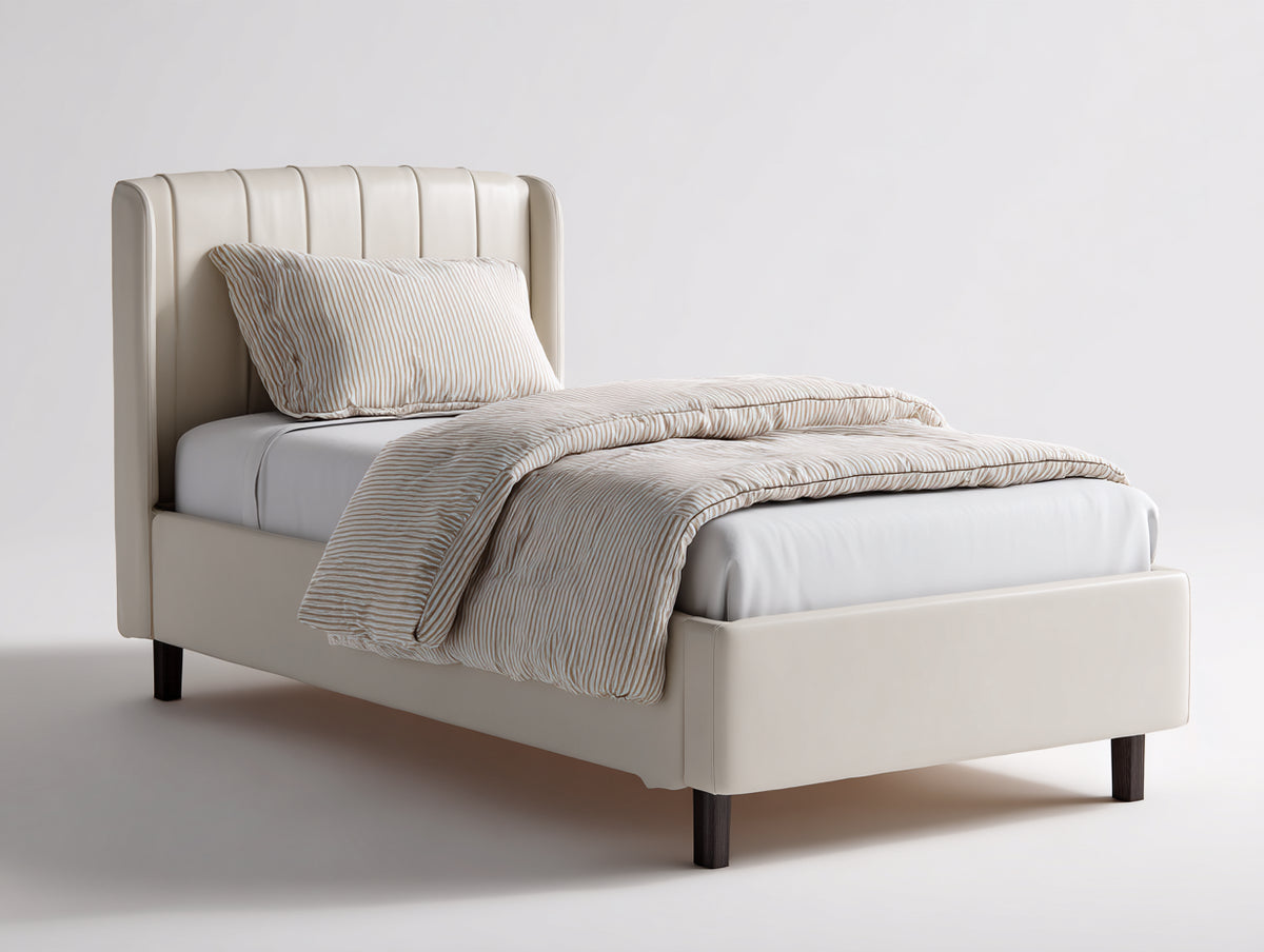 Camas individuales cama individual tapizada de piel sintética 200x100x110 cm - blanco - estilo moderno con cabecero acolchado vertical