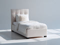 Camas individuales 210 x 105 x 110 cm - Beige claro - Cama tapizada con cabecero acolchado capitoné y patas oscuras