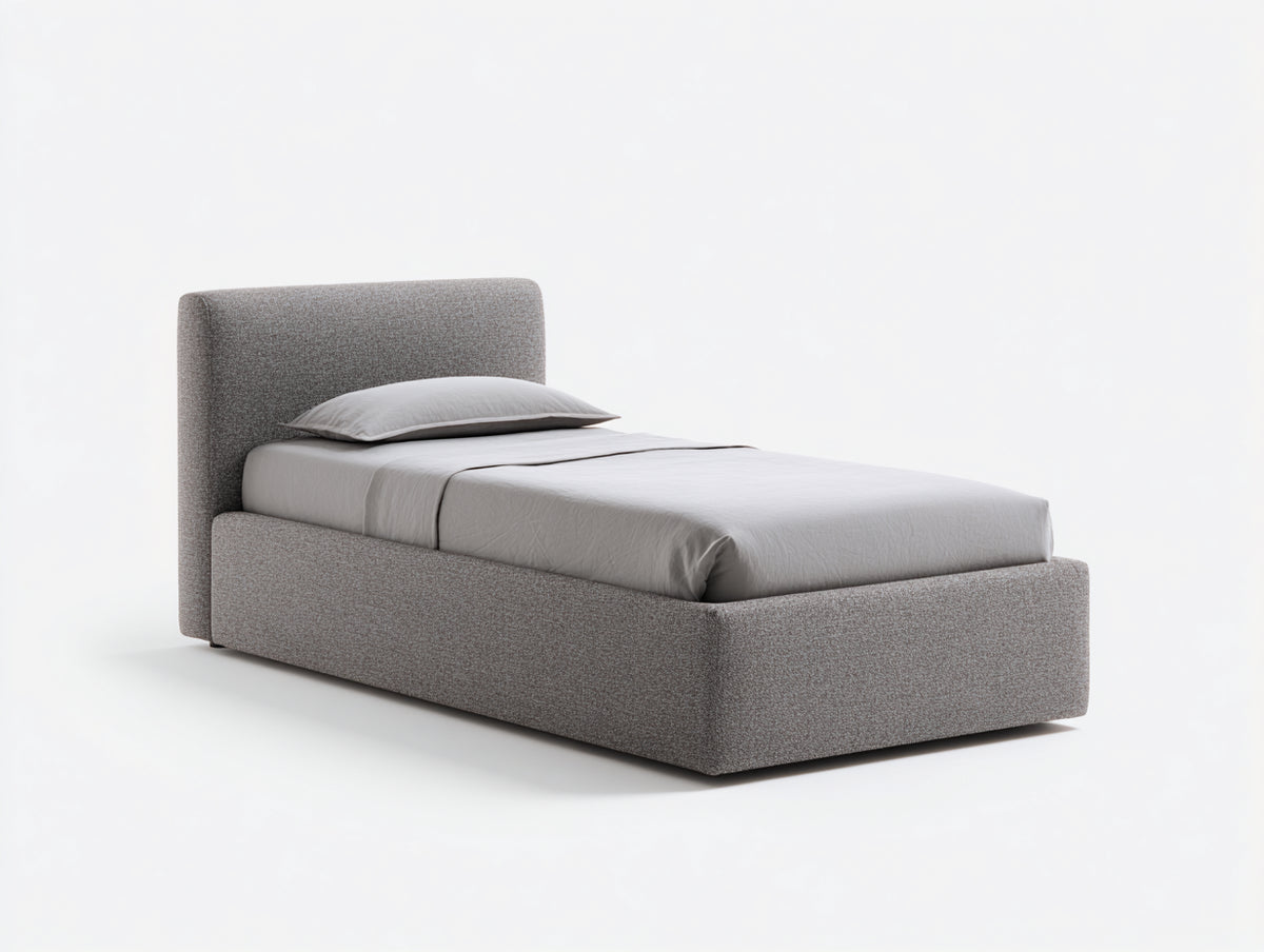 Camas individuales tapizadas 205 x 105 x 105 cm - gris - estilo moderno con cabecero acolchado
