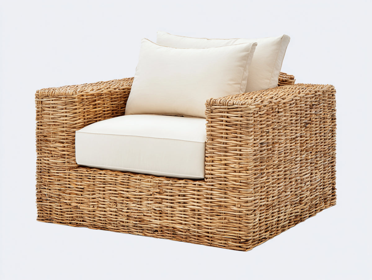 Sillones de ratán 92x88x80 cm - ratán natural y crema - asiento acolchado con reposabrazos estilo rústico