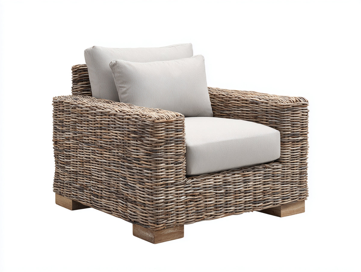 Sillones de ratán de una plaza ratán tejido y tela 90x85x75 cm - marrón natural-beige - estilo natural para salón