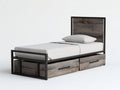 Camas individuales de metal y madera 205 x 105 x 120 cm - negro-marrón - estilo industrial con 2 cajones