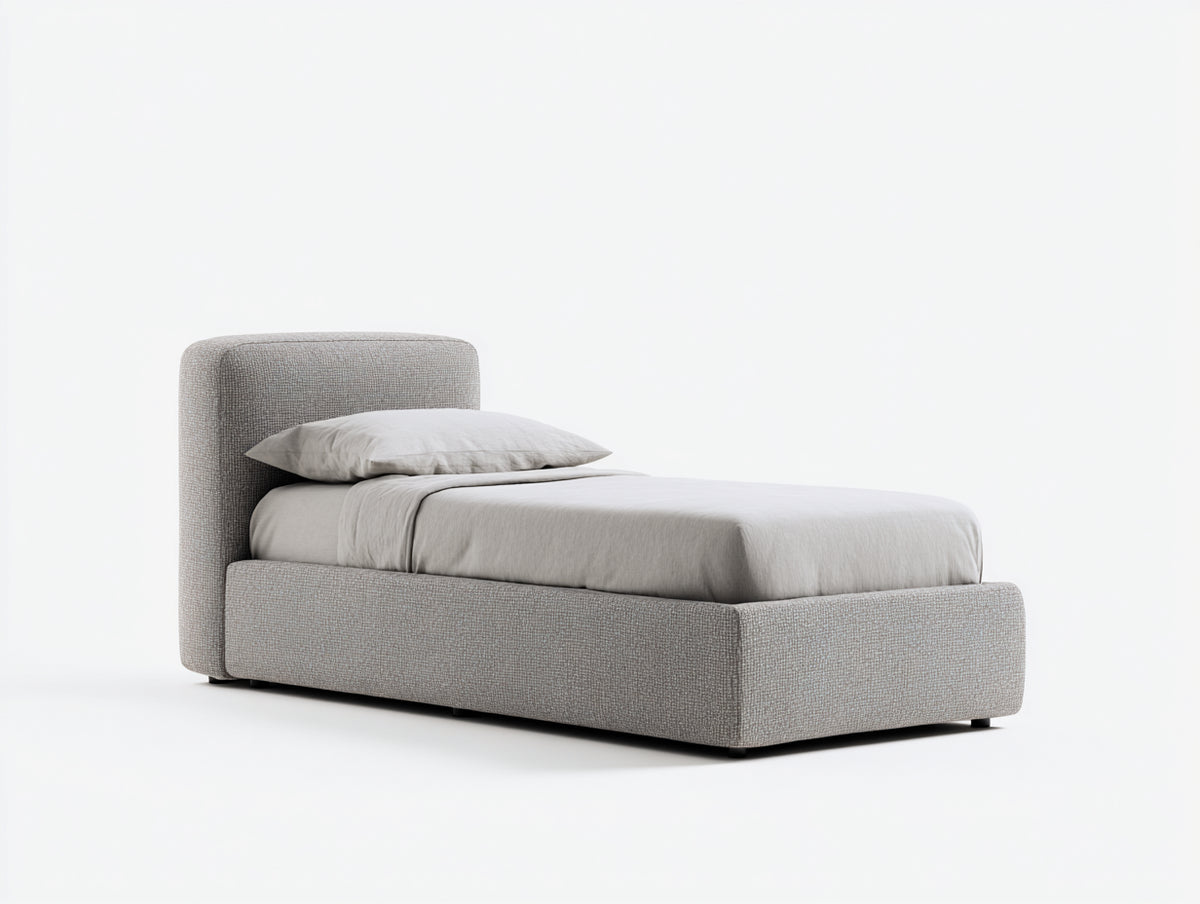 Camas individuales 210 x 105 x 105 cm - Gris claro - Cama tapizada con cabecero curvo y base acolchada