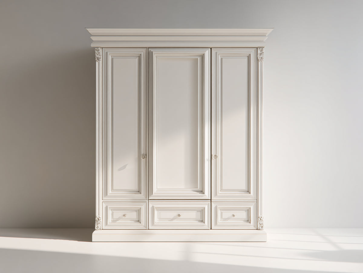 Armarios de madera 150 x 55 x 200 cm - blanco - estilo clásico con 3 puertas y 3 cajones
