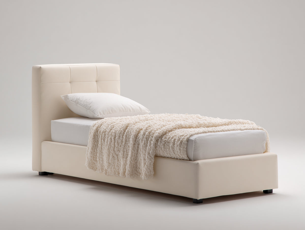 Camas individuales tapizadas 210x110x105 cm - crema - cabecero acolchado con costuras geométricas estilo moderno