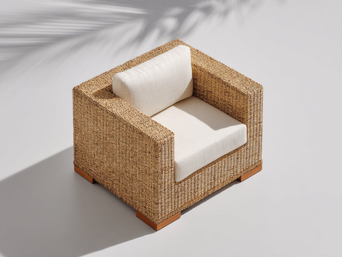 Sillones de ratán de una plaza ratán natural y tela 85x85x70 cm - beige - estilo natural para salón