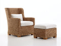 Sillones de ratán 80 x 85 x 105 cm - Marrón y blanco crema - Sillón individual con respaldo alto y reposapiés a juego