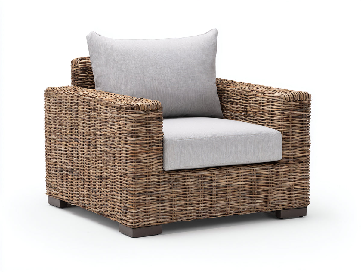 Sillones de ratán 85 x 82 x 78 cm - Marrón y beige claro - Sillón individual tejido con asiento acolchado y reposabrazos anchos