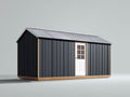 Casetas de jardín de metal 360 x 240 x 220 cm - negro gris claro y blanco - cobertizo con puerta frontal acristalada y tejado a dos aguas