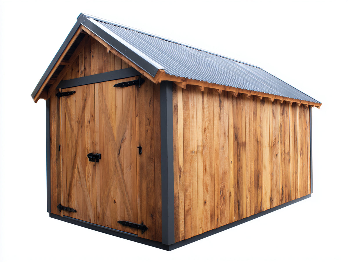 Casetas de jardín de madera maciza y metal 240x200x220 cm - madera natural y gris oscuro - doble puerta estilo rústico