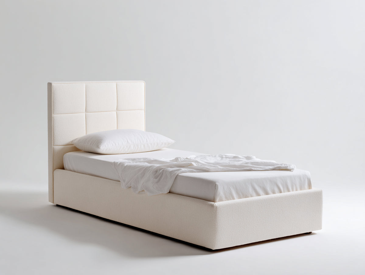 Camas individuales cama individual tapizada de tela 200x100x110 cm - blanco - estilo moderno con cabecero acolchado