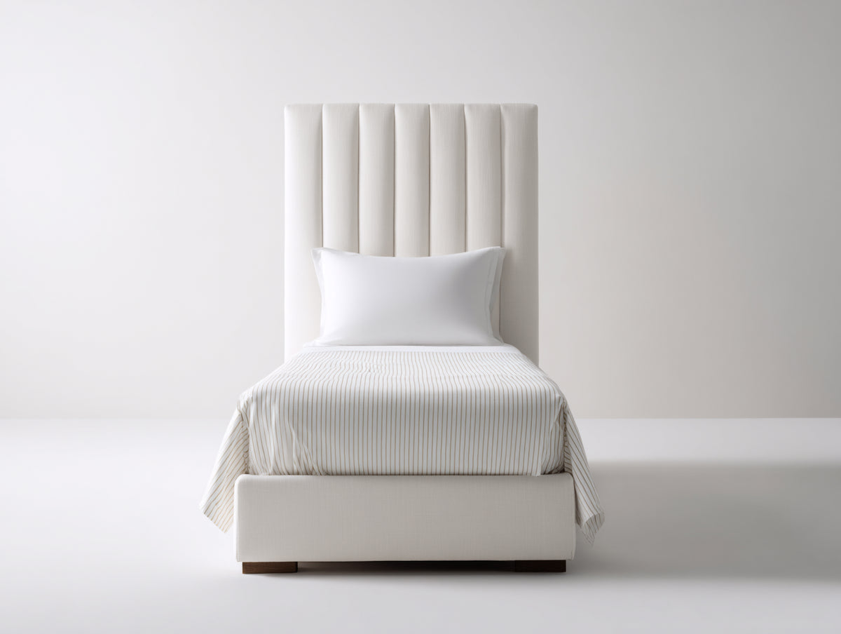 Camas individuales tapizadas 210x110x125 cm - blanco roto - cabecero alto acanalado estilo moderno