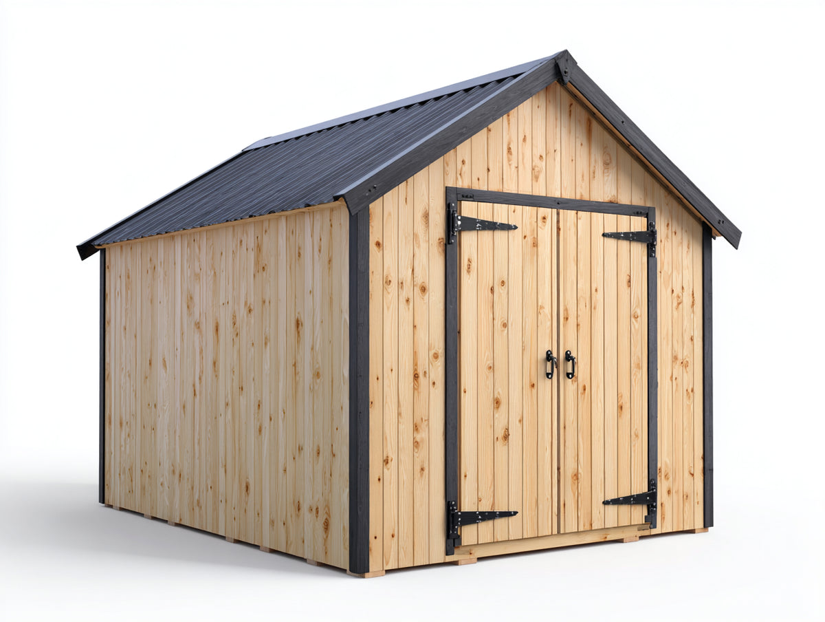 Casetas de jardín caseta de exterior de madera 300x300x230 cm - madera natural-negro - estilo moderno con doble puerta