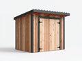 Casetas de jardín de madera maciza y metal 220x180x210 cm - madera natural y gris oscuro - doble puerta con tejado inclinado estilo moderno