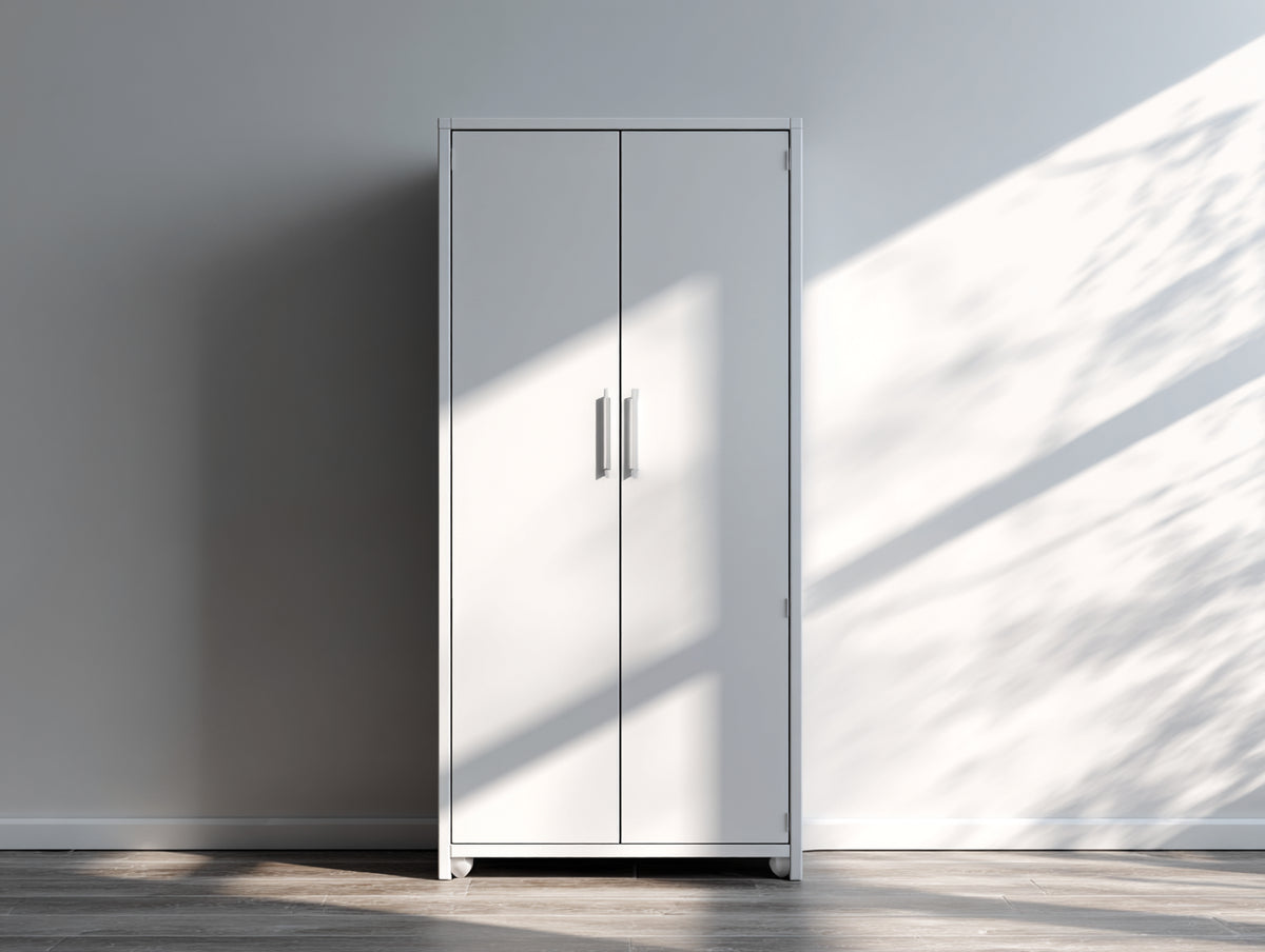 Armarios de madera de ingeniería 80x45x180 cm - blanco - 2 puertas con tiradores metálicos estilo moderno