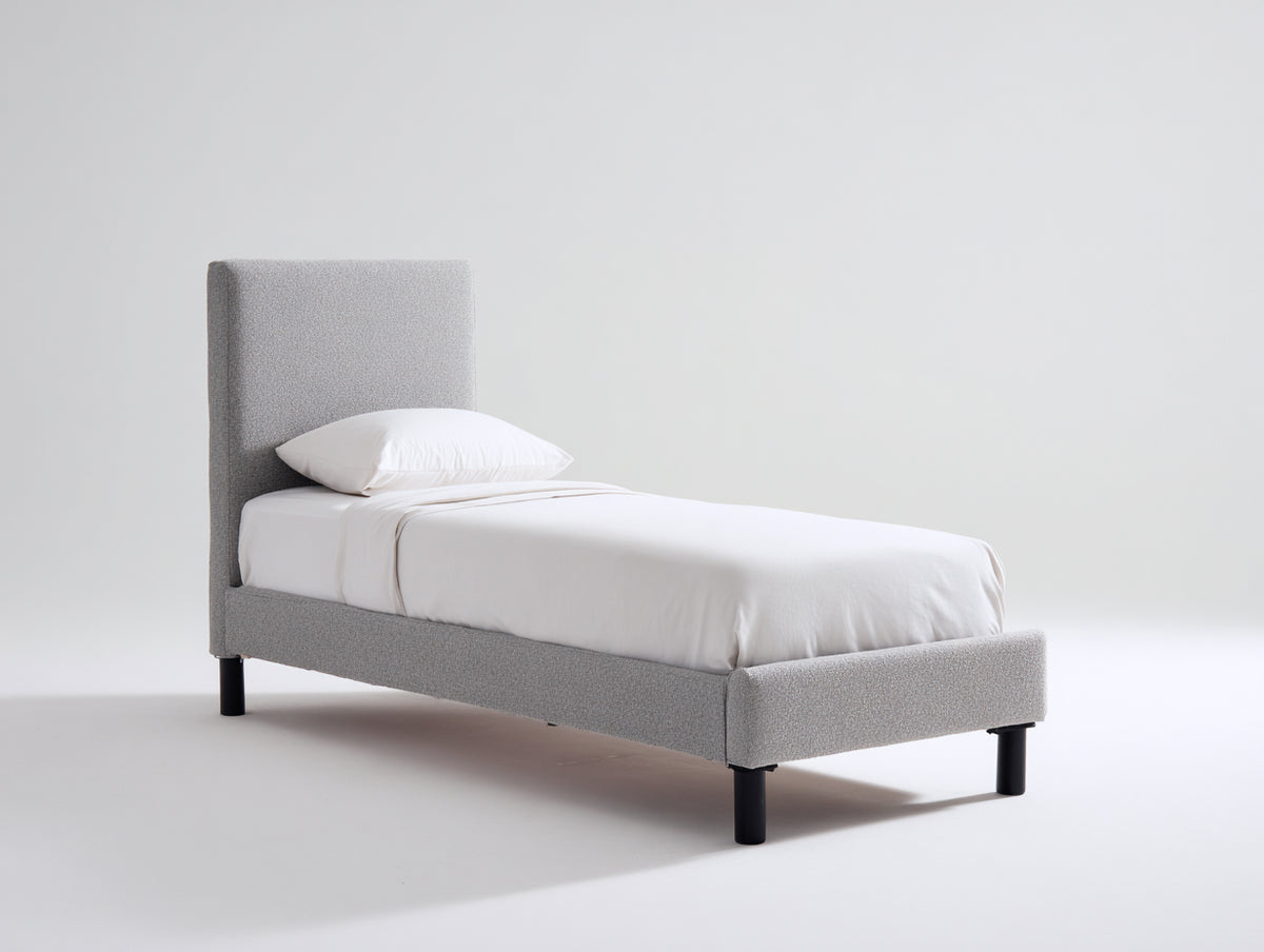 Camas individuales tapizadas 210 x 100 x 110 cm - gris claro - cama individual con cabecero alto y patas negras de diseño moderno